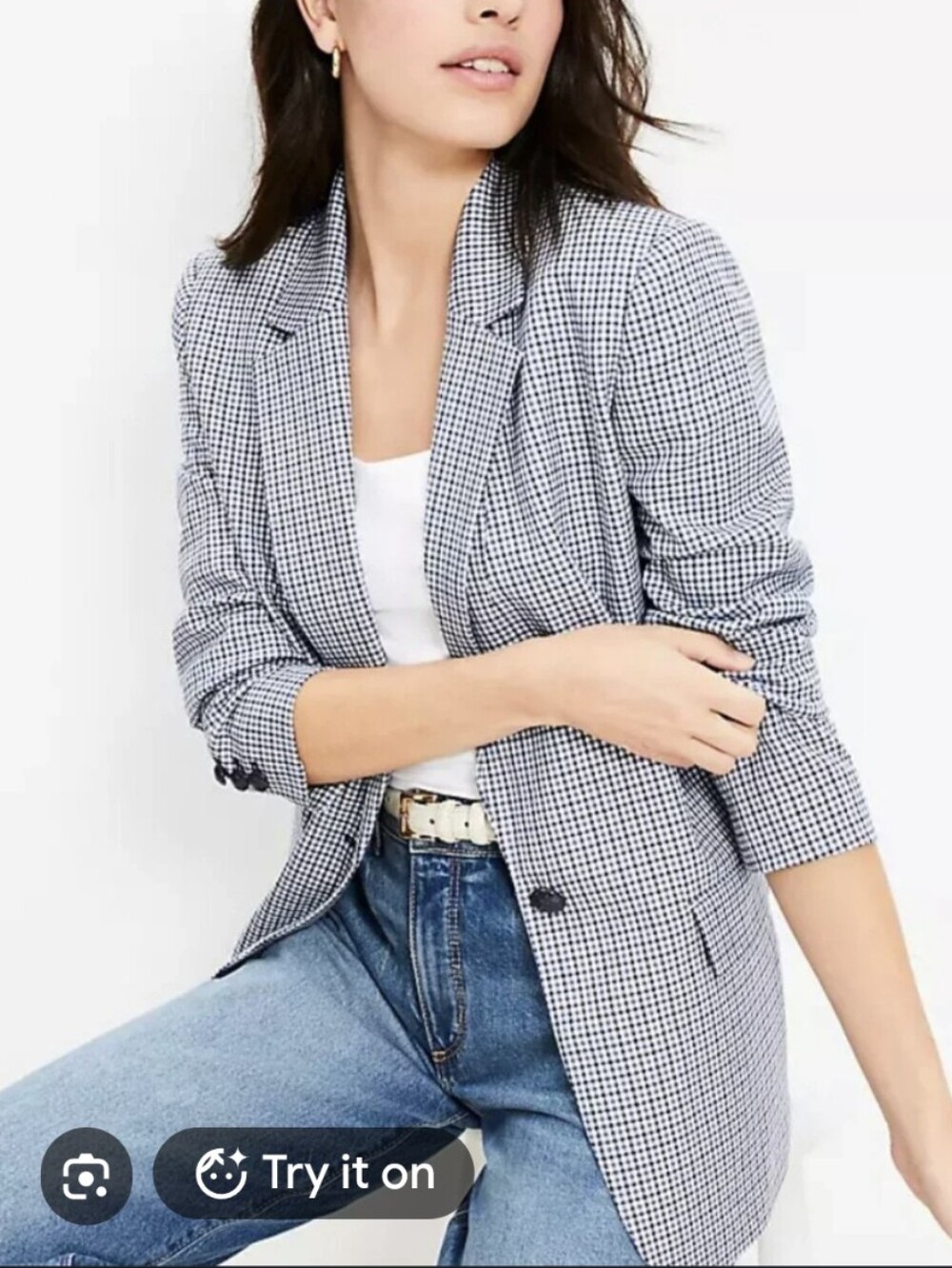LOFT Oversized Plaid Blazer - Navy/White/Black
